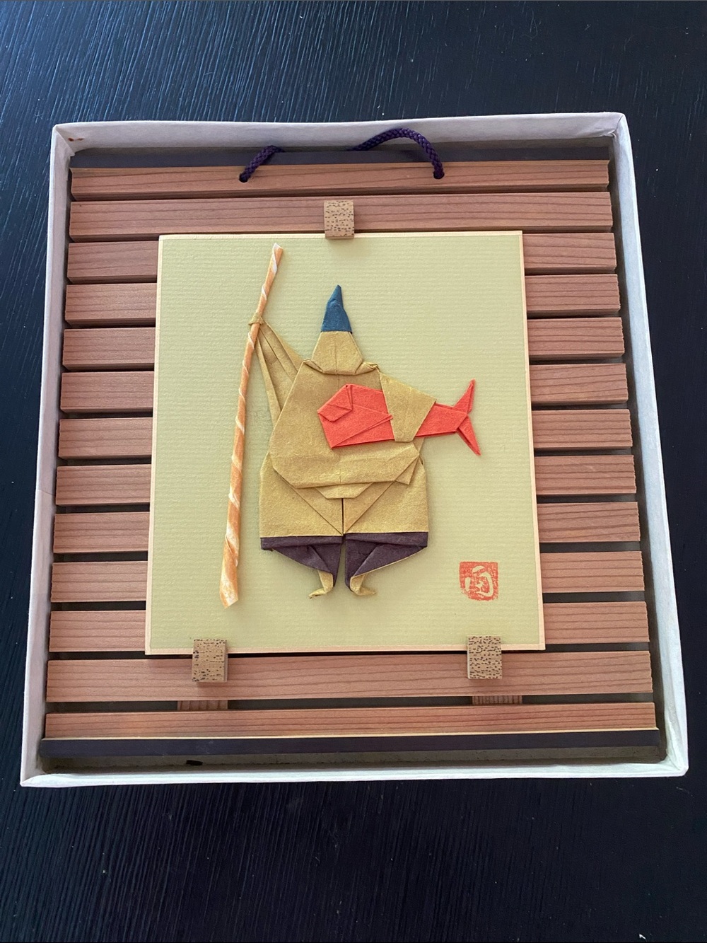 Origami Fisherman Wall Art - Gold & Orange on Beige